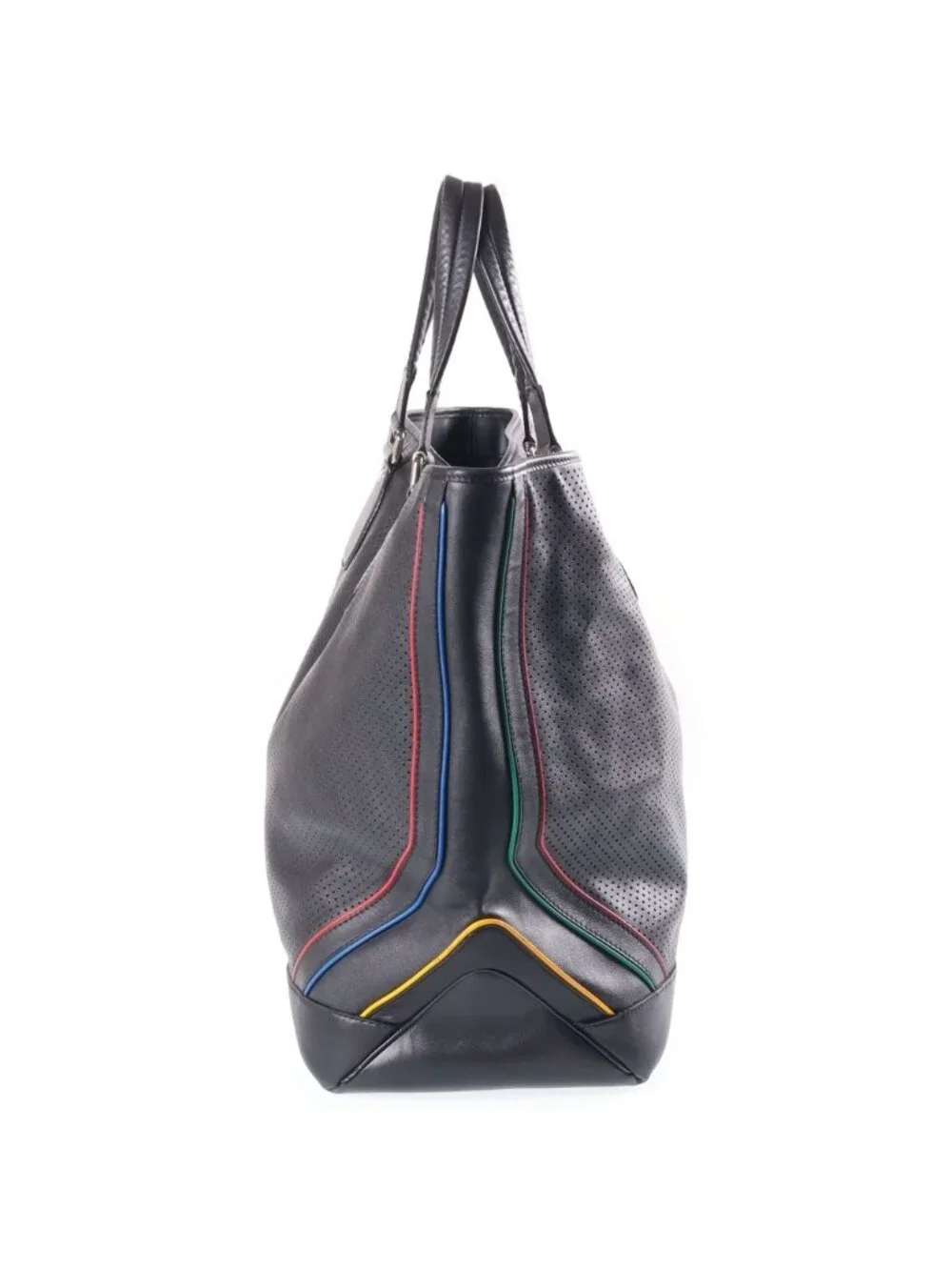 Gucci Perforated Tote Bag Black Leather Silver